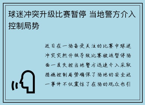球迷冲突升级比赛暂停 当地警方介入控制局势