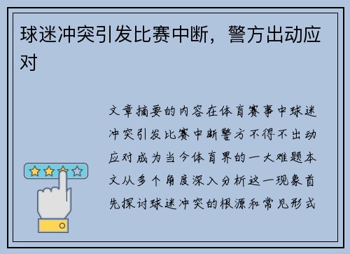球迷冲突引发比赛中断，警方出动应对